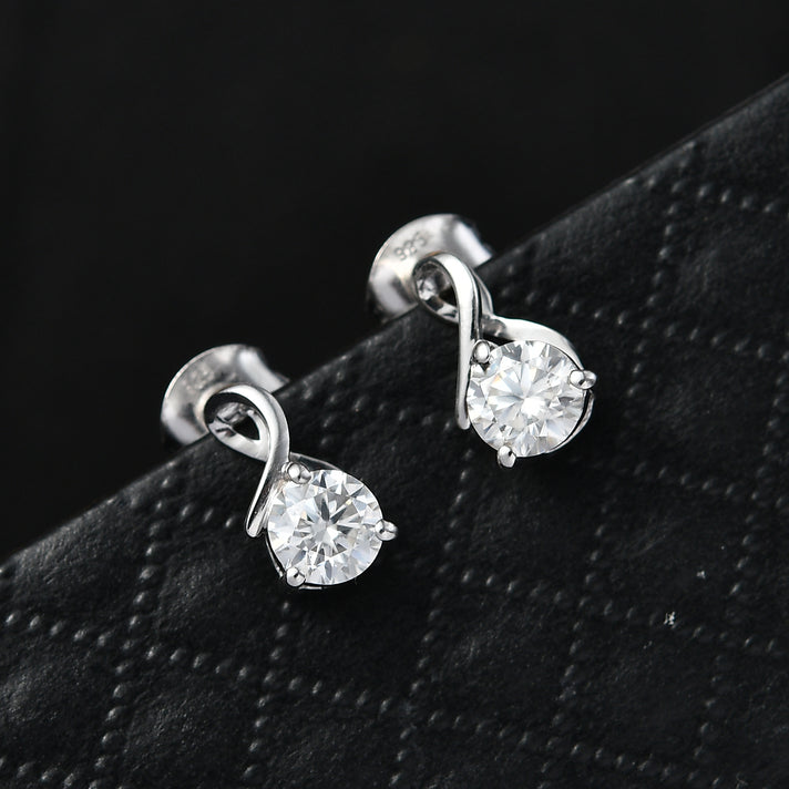 Moissanite Solitaire Stud Earring with Push Post in Platinum Overlay Sterling Silver 8447782 2