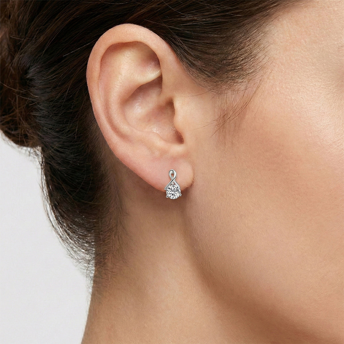 Moissanite Solitaire Stud Earring with Push Post in Platinum Overlay Sterling Silver 8447782 2
