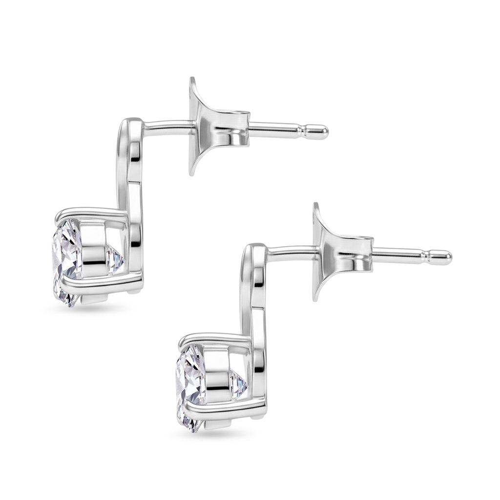 Moissanite Solitaire Stud Earring with Push Post in Platinum Overlay Sterling Silver_8447782_3