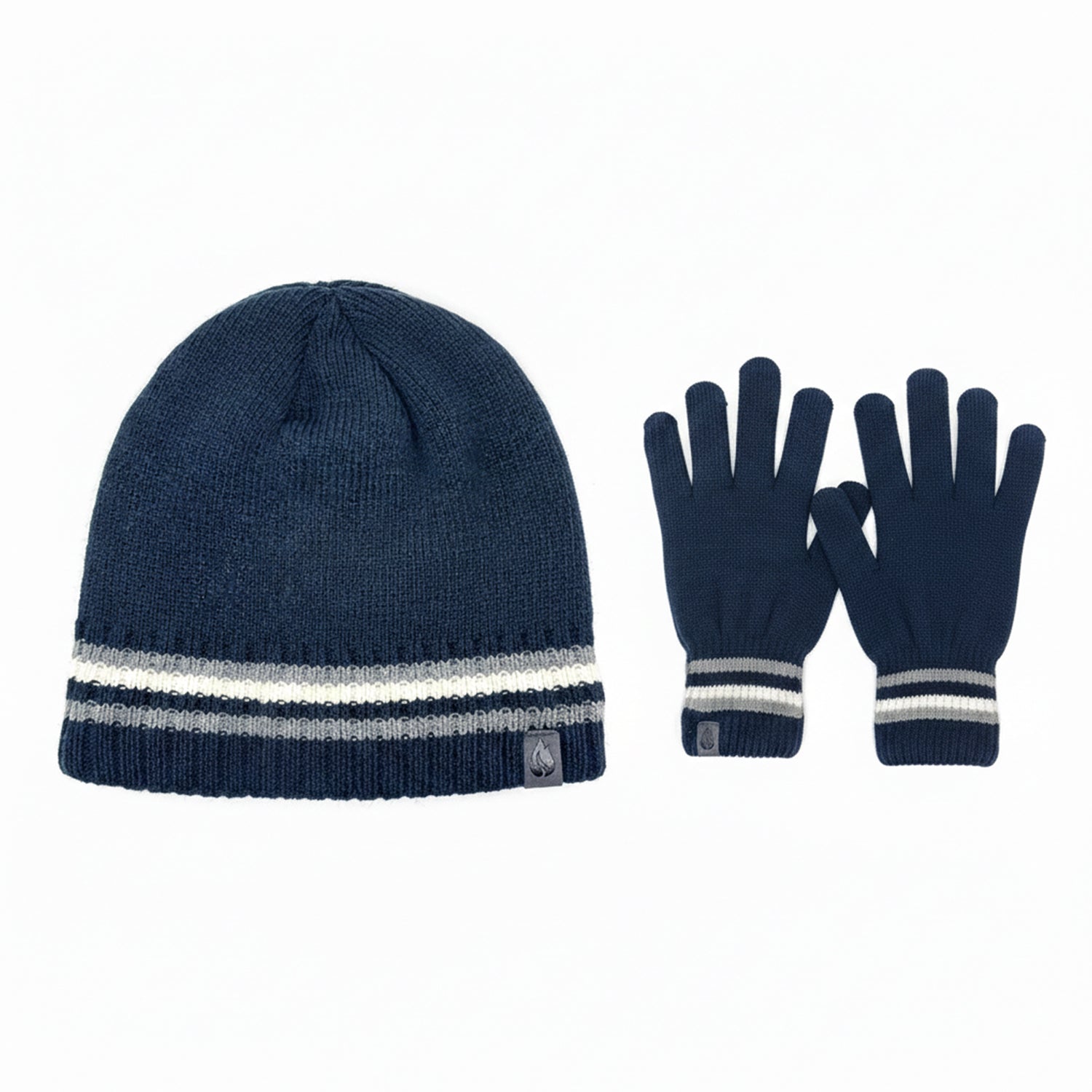 Heat Machine Thermal Striped Rim Winter Beanie Hat &amp; Glove Set (Size 58-59cm) - Navy V32519451 0