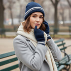 Heat Machine Thermal Striped Rim Winter Beanie Hat & Glove Set (Size 58-59cm) - Navy_8447823_1