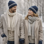 Heat Machine Thermal Striped Rim Winter Beanie Hat & Glove Set (Size 58-59cm) - Navy_8447823_3