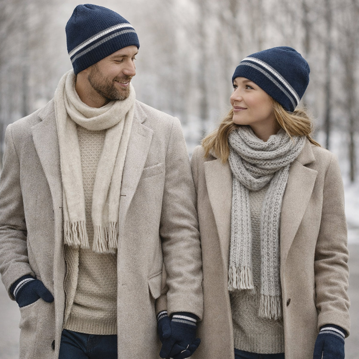 Heat Machine Thermal Striped Rim Winter Beanie Hat &amp; Glove Set (Size 58-59cm) - Navy V32519451 3