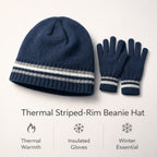Heat Machine Thermal Striped Rim Winter Beanie Hat & Glove Set (Size 58-59cm) - Navy_8447823_4