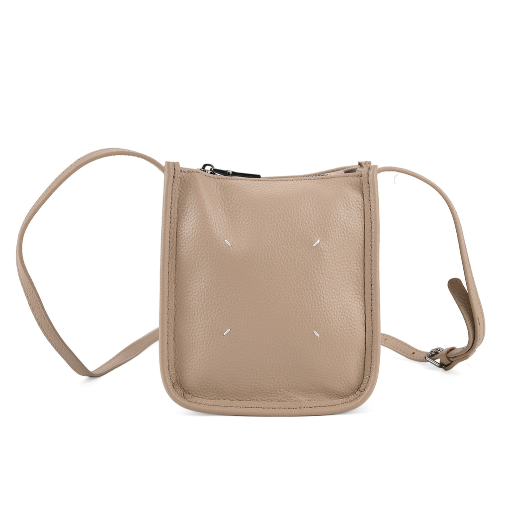 Genuine Leather Crossbody Bag - Apricot_8448126