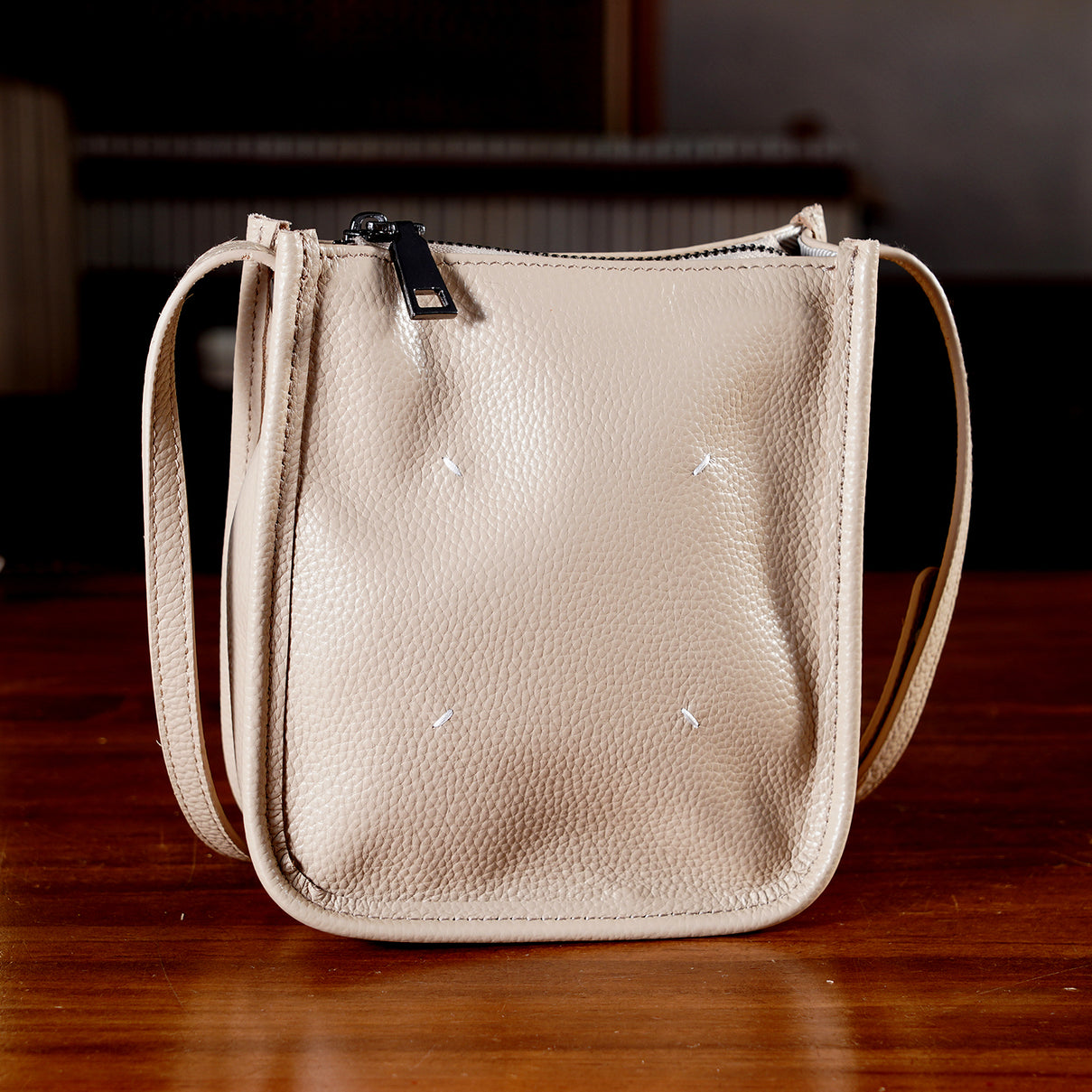 Genuine Leather Crossbody Bag - Apricot V32491006 2