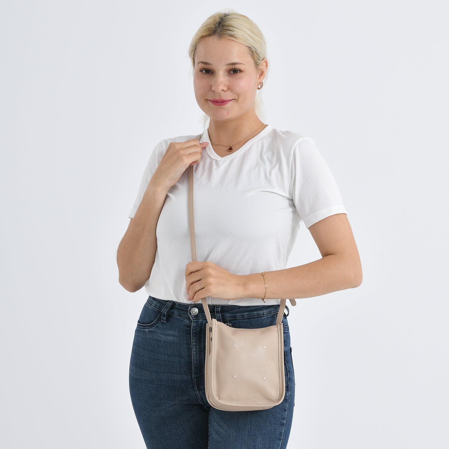 Genuine Leather Crossbody Bag - Apricot V32491006 3