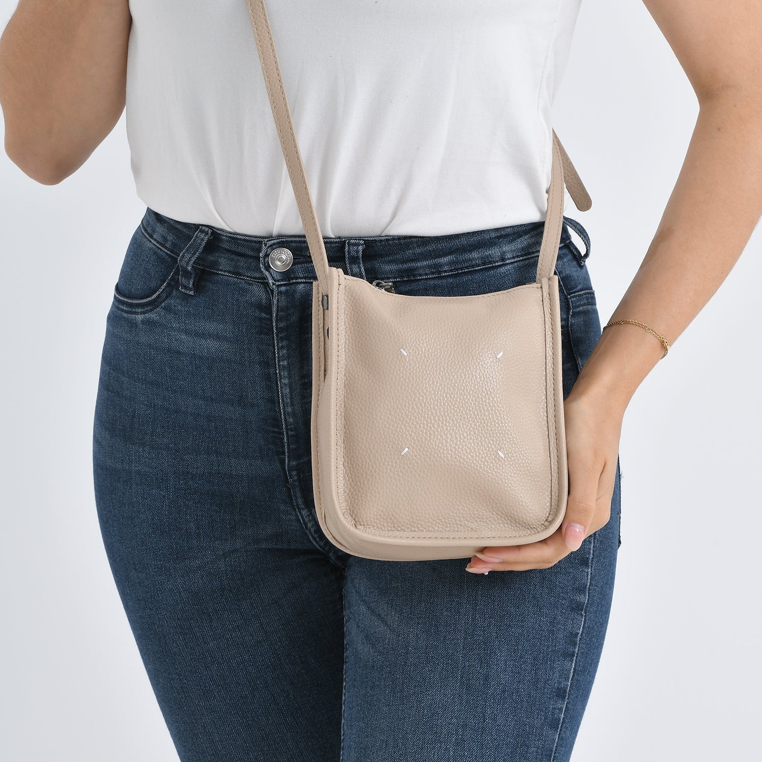 Genuine Leather Crossbody Bag - Apricot V32491006 4