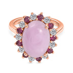 D'Joy Natural Kunzite, Rhodolite Garnet & White Zircon Halo Ring in Rose Gold Plated Sterling Silver 7.91 Ct._8448134