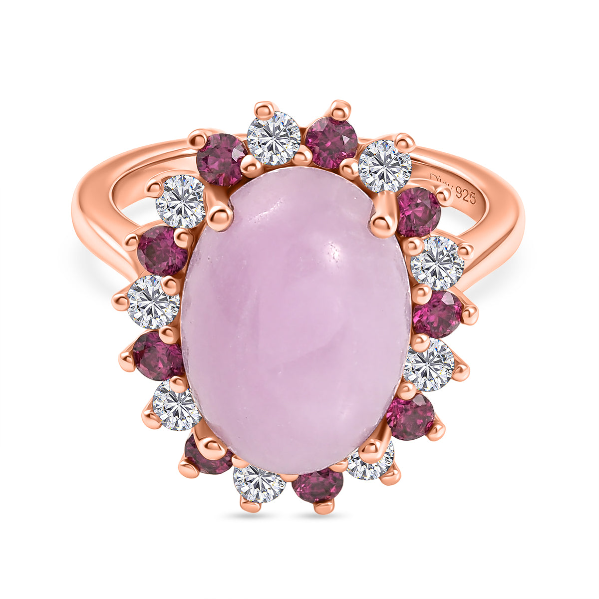 D'Joy Kunzite, Rhodolite Garnet and White Zircon Halo Ring in Rose Gold Plated Sterling Silver 7.91 Ct. V32520061 0