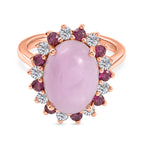 D'Joy Natural Kunzite, Rhodolite Garnet & White Zircon Halo Ring in Rose Gold Plated Sterling Silver 7.91 Ct._8448136