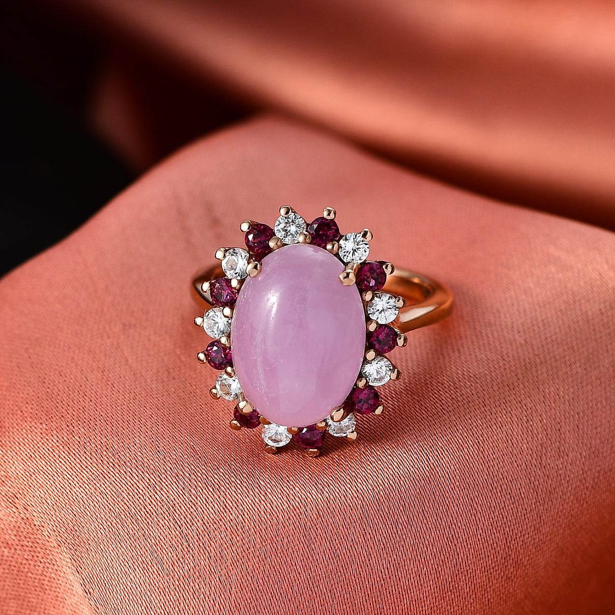 D'Joy Kunzite, Rhodolite Garnet and White Zircon Halo Ring in Rose Gold Plated Sterling Silver 7.91 Ct. V32520061 3