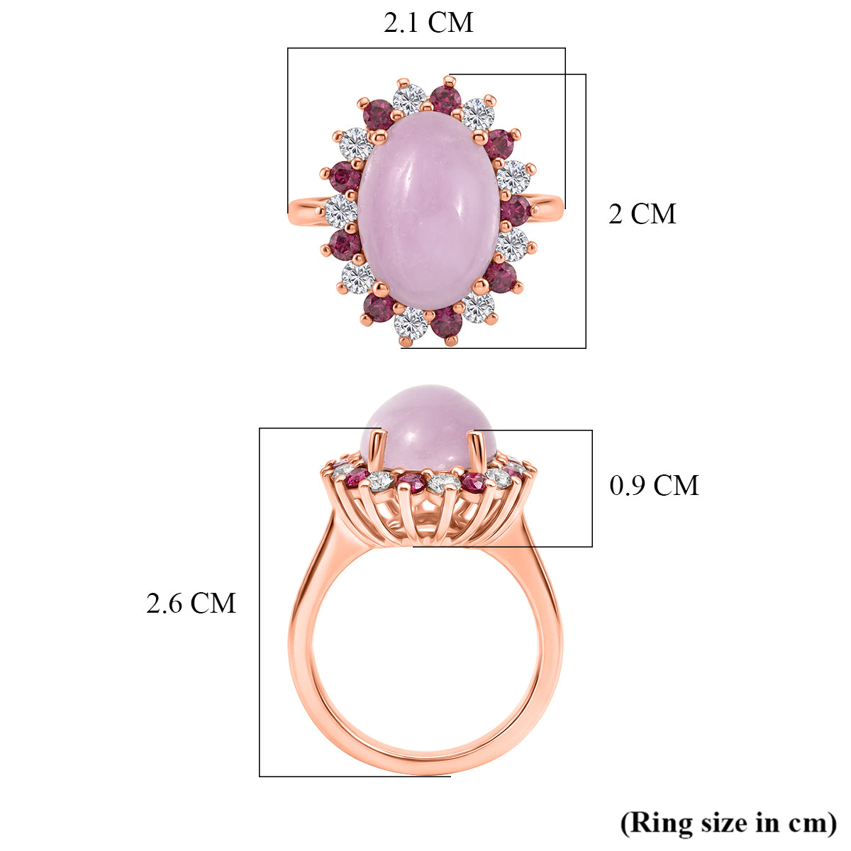 D'Joy Kunzite, Rhodolite Garnet and White Zircon Halo Ring in Rose Gold Plated Sterling Silver 7.91 Ct. V32520061 6