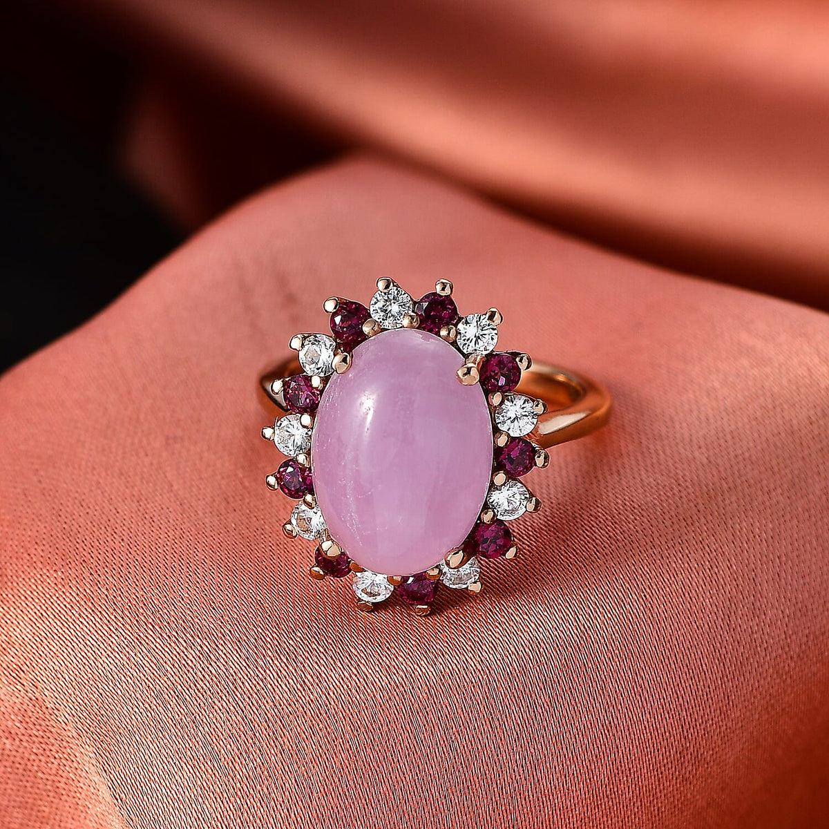 D'Joy Kunzite, Rhodolite Garnet and White Zircon Halo Ring in Rose Gold Plated Sterling Silver 7.91 Ct. V32529515 3