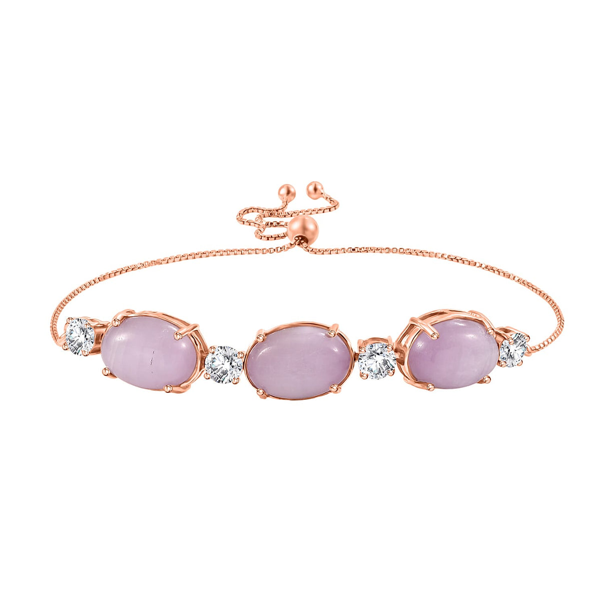 D'Joy Natural Kunzite &amp; Golconda Topaz Station Bracelet (Size - 7.5  Adjustable) in Rose Gold Plated Sterling Silver 22.39 Ct. 8448150 0