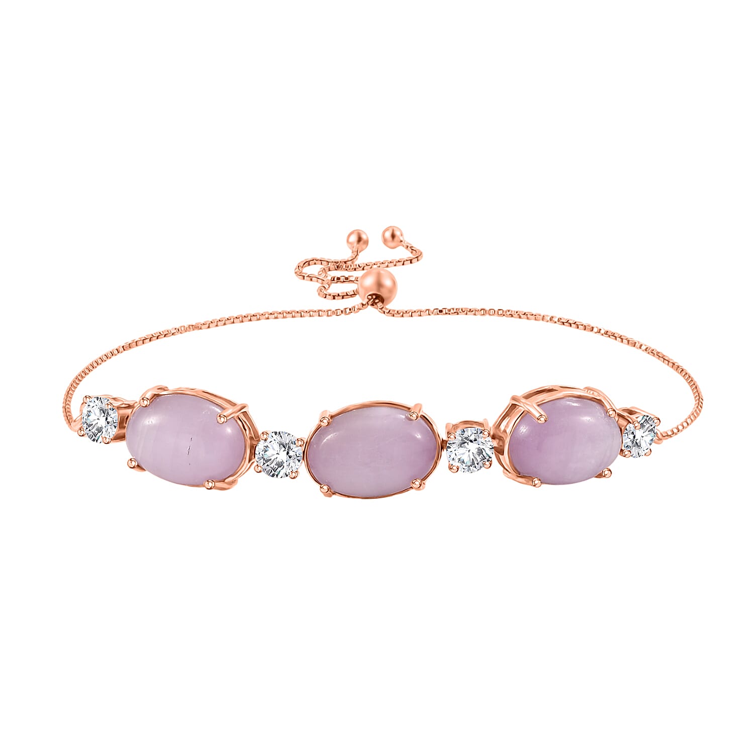 D'Joy Natural Kunzite &amp; Golconda Topaz Station Bracelet (Size - 7.5  Adjustable) in Rose Gold Plated Sterling Silver 22.39 Ct. 8448150 0
