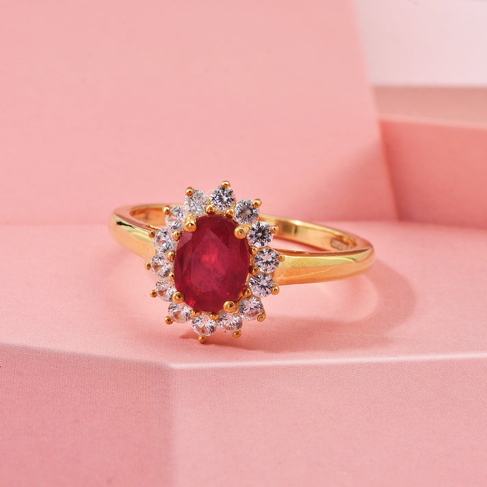 D'Joy AAA African Ruby &amp; White Zircon Ring in Yellow Gold Plated Sterling Silver 2.70 Ct. 8448183 2