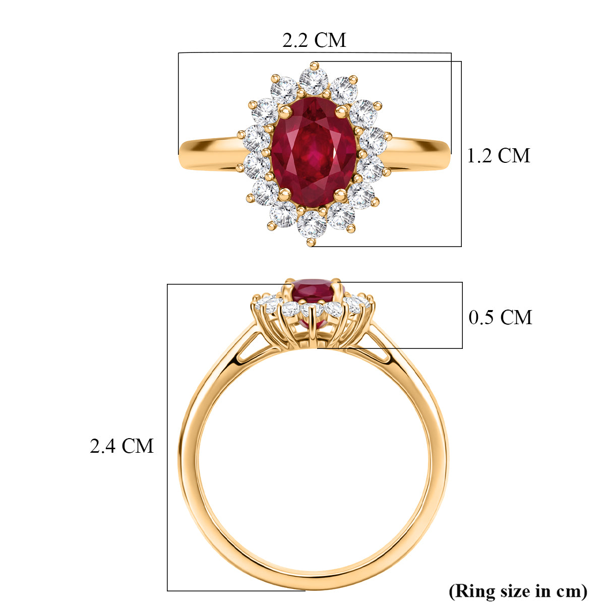 D'Joy AAA African Ruby &amp; White Zircon Ring in Yellow Gold Plated Sterling Silver 2.70 Ct. V32372111 5