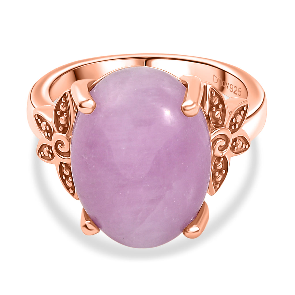 D'Joy Natural Kunzite Oval Cut Solitaire Ring in Rose Gold Plated Sterling Silver 11.24 Ct._8448249
