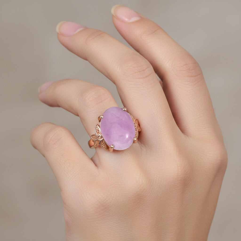 D'Joy Kunzite Oval Cut Solitaire Ring in Rose Gold Plated Sterling Silver 11.24 Ct. V32514108 2