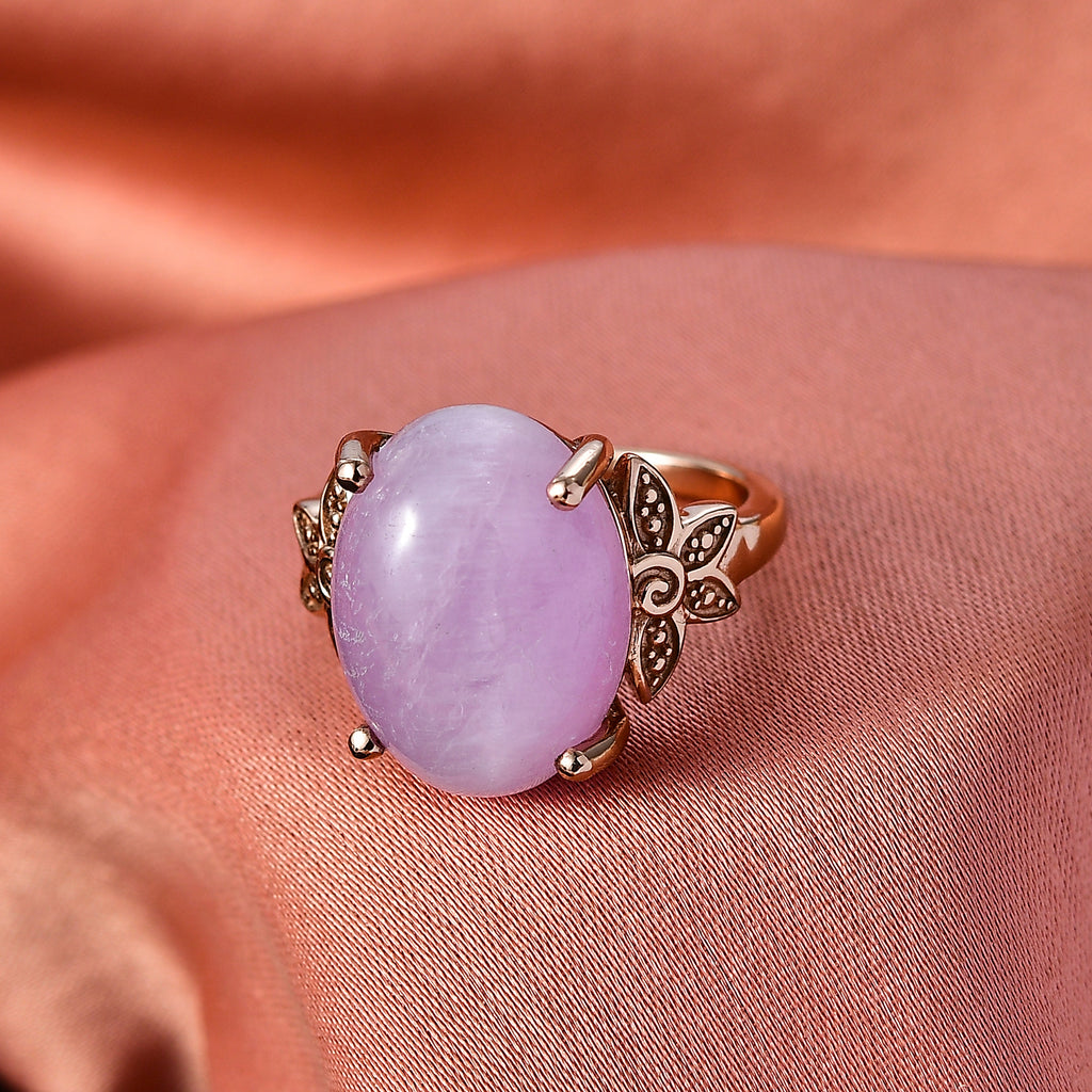 D'Joy Natural Kunzite Oval Cut Solitaire Ring in Rose Gold Plated Sterling Silver 11.24 Ct._8448249_2