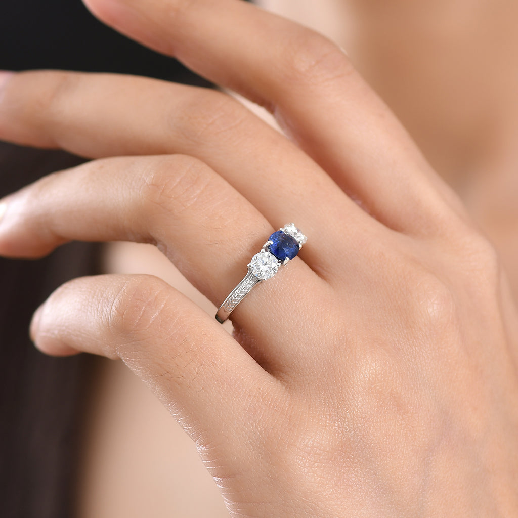 D'Joy AAA Kyanite & Moissanite Trilogy Ring in Platinum Overlay Sterling Silver 2.04 Ct._8448270_1
