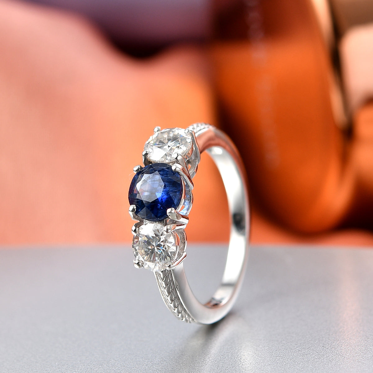D'Joy AAA Kyanite, Moissanite Trilogy Ring in Platinum Overlay Sterling Silver 2.04 Ct. 8448270 3