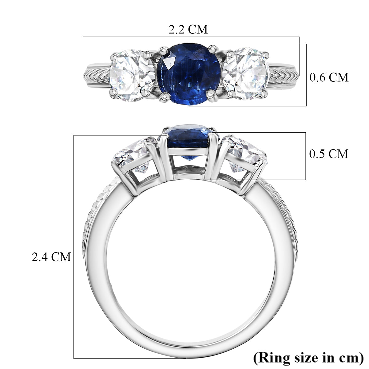 D'Joy AAA Kyanite, Moissanite Trilogy Ring in Platinum Overlay Sterling Silver 2.04 Ct. 8448270 6