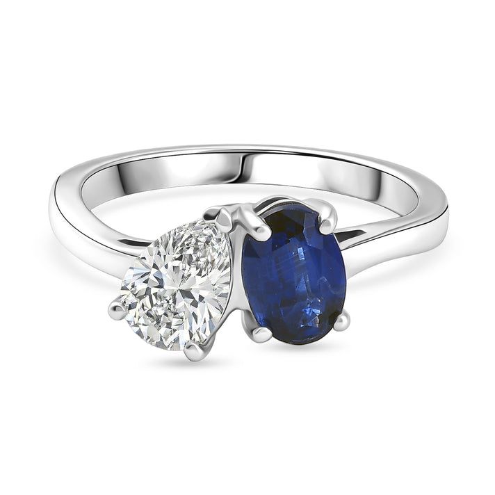 D'Joy AAA Natural Kashmir Kyanite and Moissanite Toi et Moi Band Ring in Platinum Overlay Sterling Silver 1.72 Ct. 8448379 1