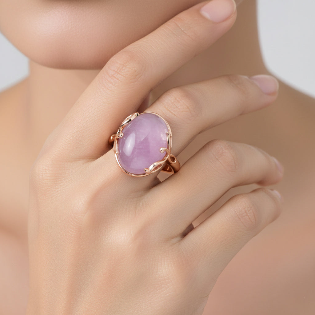 D'Joy Kunzite Oval Cut Solitaire Ring in Rose Gold Plated Sterling Silver 12.06 Ct. V32514230 2