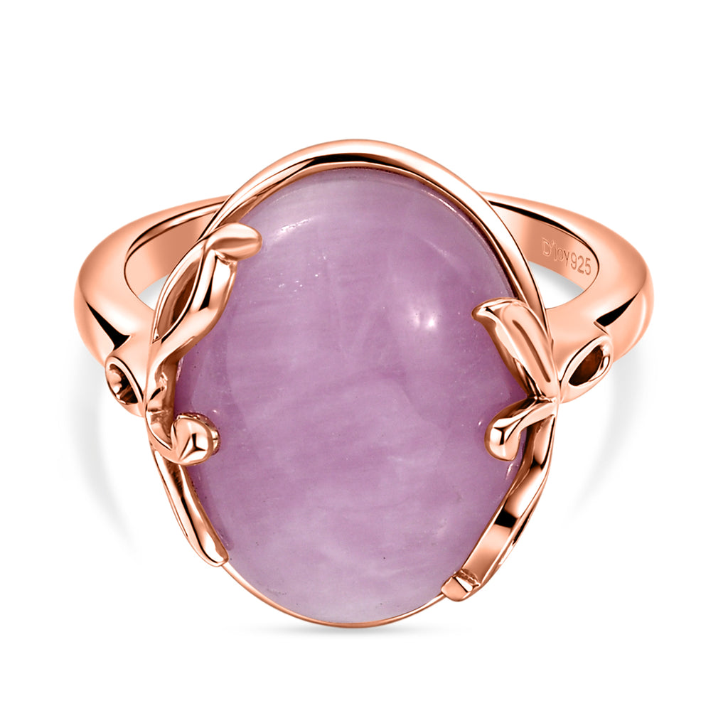 D'Joy Natural Kunzite Oval Cut Solitaire Ring in Rose Gold Plated Sterling Silver 12.06 Ct._8448428