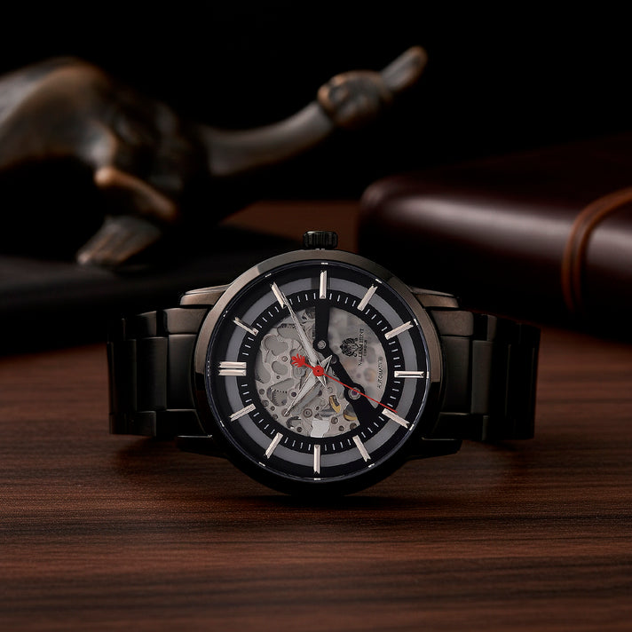 William Hunt London Limited Edition Automatic Movt. 5 ATM Water Resistancy Black Skeleton Dial Mens Watch with Stainless Steel Strap and Butterfly Buckle Clasp V32531542 2