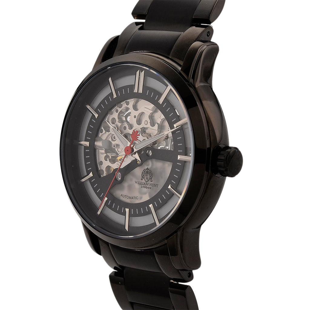 William Hunt London Limited Edition Automatic Movt. 5 ATM Water Resistancy Black Skeleton Dial Mens Watch with Stainless Steel Strap and Butterfly Buckle Clasp_8448460_3
