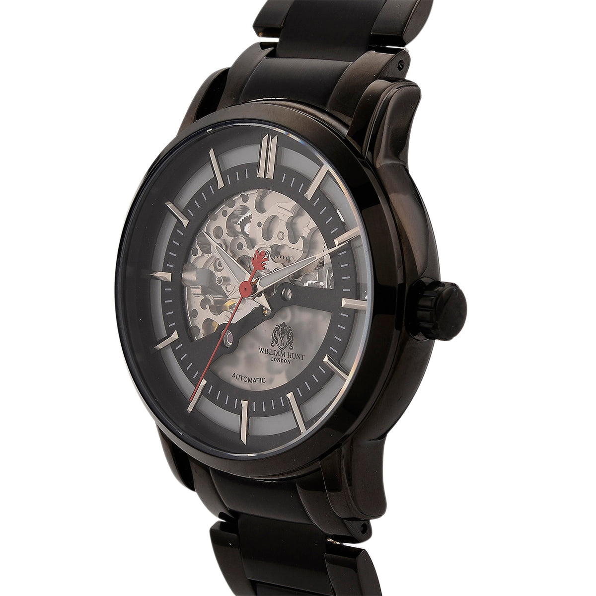 William Hunt London Limited Edition Automatic Movt. 5 ATM Water Resistancy Black Skeleton Dial Mens Watch with Stainless Steel Strap and Butterfly Buckle Clasp V32531542 4