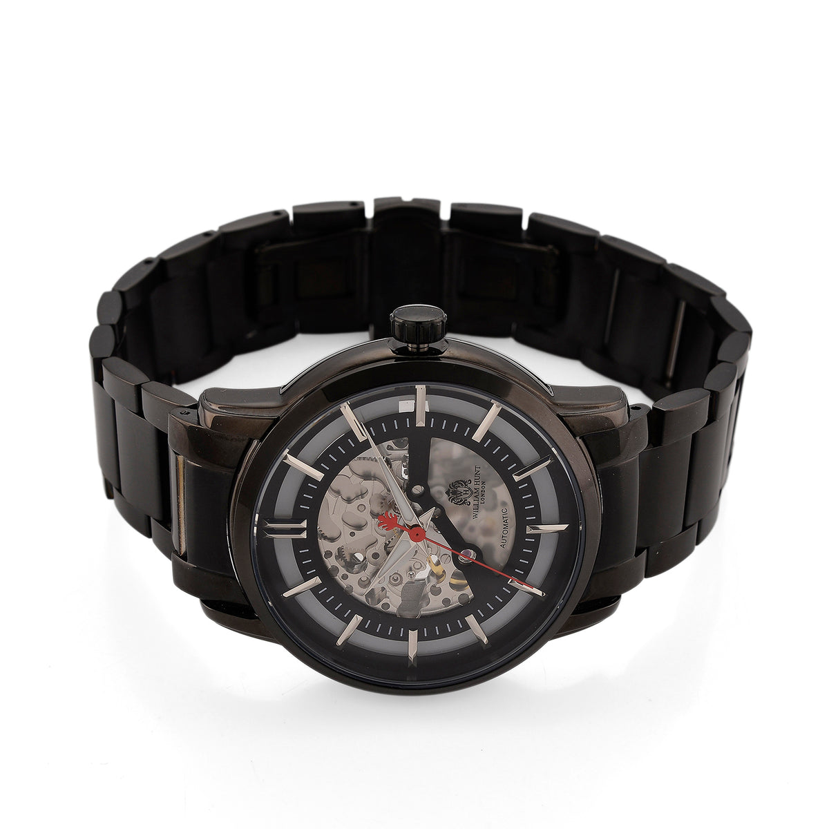William Hunt London Limited Edition Automatic Movt. 5 ATM Water Resistancy Black Skeleton Dial Mens Watch with Stainless Steel Strap and Butterfly Buckle Clasp V32531542 5