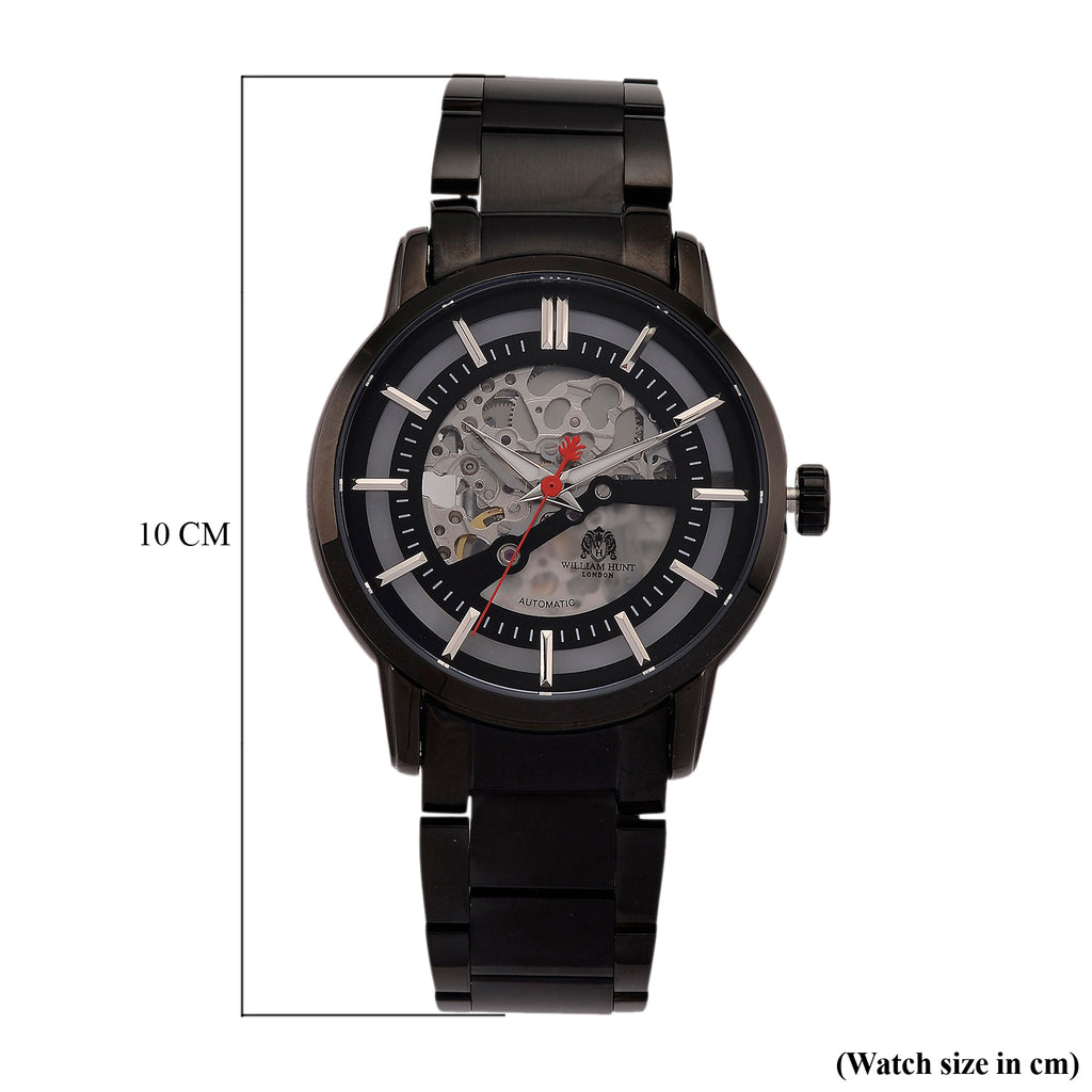 William Hunt London Limited Edition Automatic Movt. 5 ATM Water Resistancy Black Skeleton Dial Mens Watch with Stainless Steel Strap and Butterfly Buckle Clasp_8448460_7