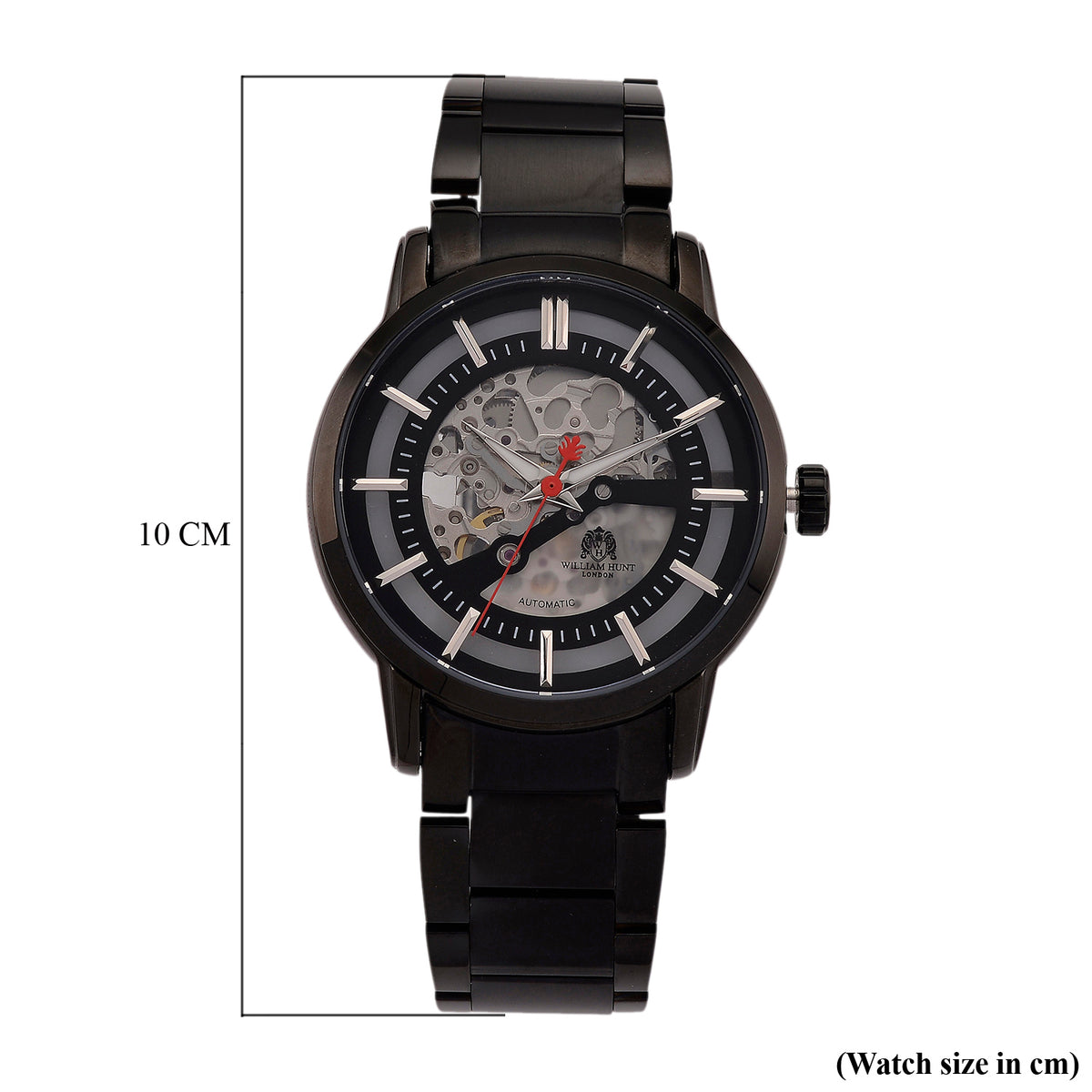William Hunt London Limited Edition Automatic Movt. 5 ATM Water Resistancy Black Skeleton Dial Mens Watch with Stainless Steel Strap and Butterfly Buckle Clasp V32531542 8