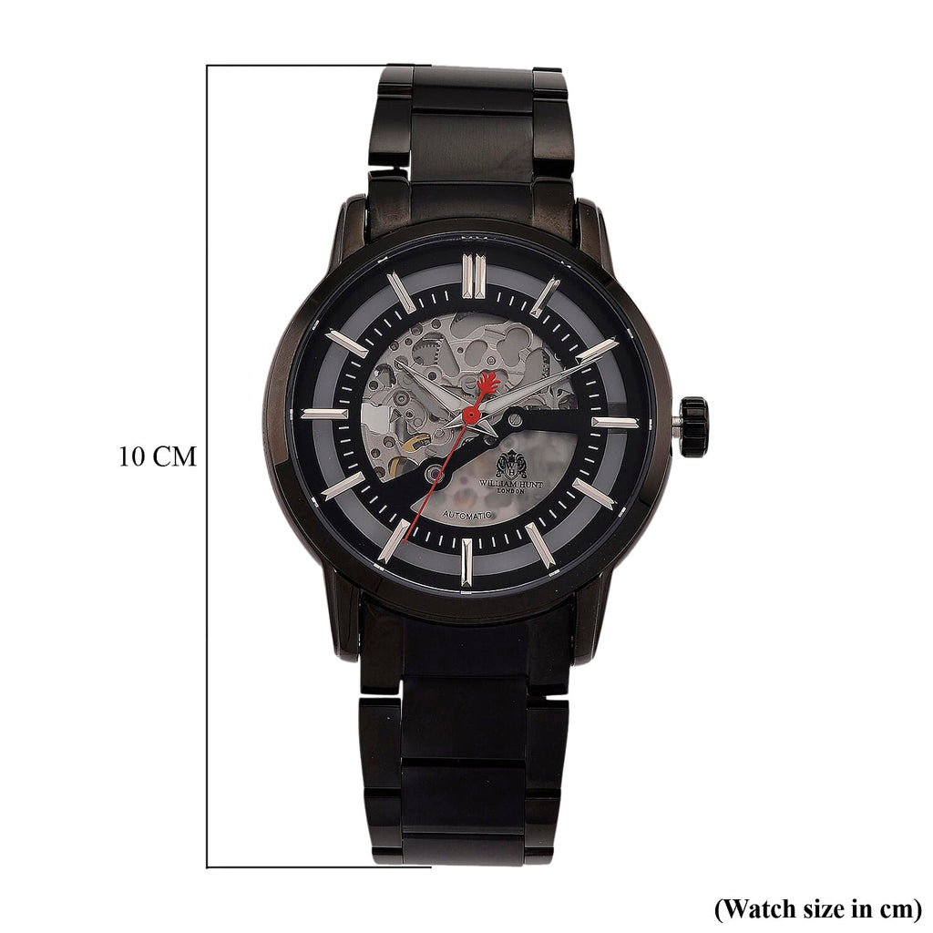 William Hunt London Limited Edition Automatic Movt. 5 ATM Water Resistancy Black Skeleton Dial Mens Watch with Stainless Steel Strap and Butterfly Buckle Clasp_8448460_8
