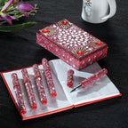 Livmore 6-Piece Beaded Stationery Gift Set (inc. 1 x Decorative Box, 5 x Pens, & 1 x Diary) - Red_8456077_1