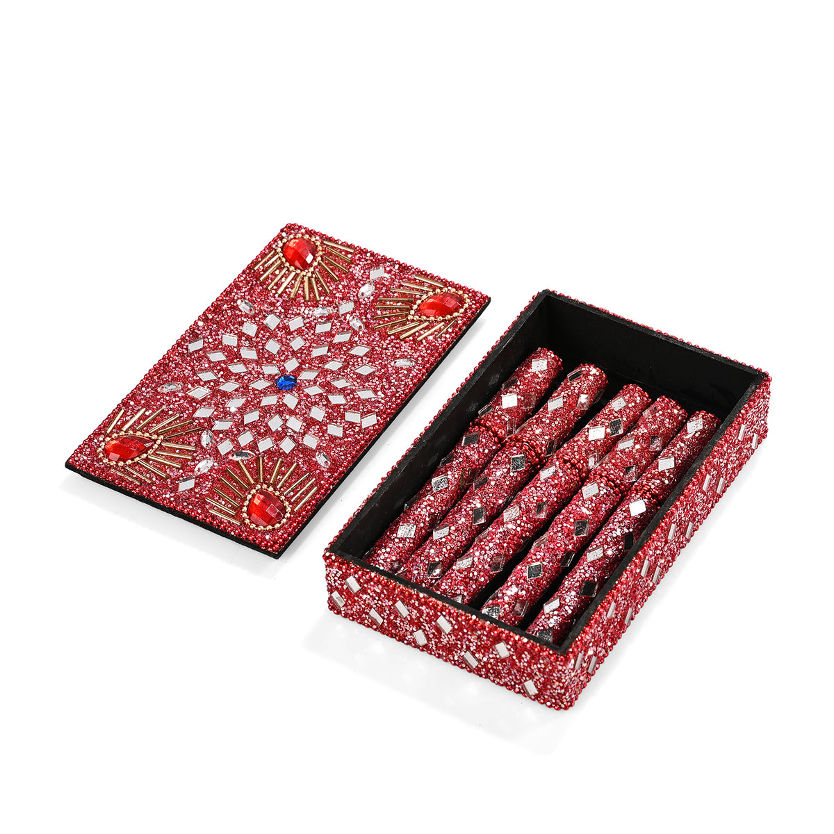 Livmore 6-Piece Beaded Stationery Gift Set (inc. 1 x Decorative Box, 5 x Pens, &amp; 1 x Diary) - Red V32575478 3