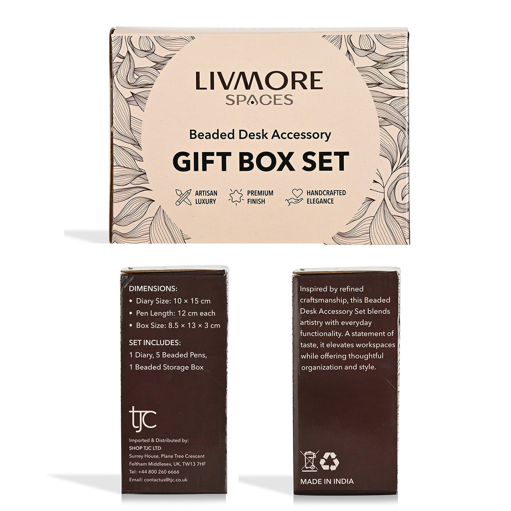 Livmore 6-Piece Beaded Stationery Gift Set (inc. 1 x Decorative Box, 5 x Pens, & 1 x Diary) - Purple_8456078_8
