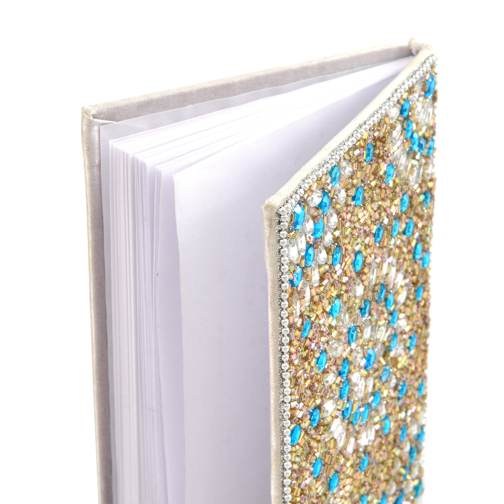 Livmore 6-Piece Beaded Stationery Gift Set (inc. 1 x Decorative Box, 5 x Pens, & 1 x Diary) - Silver & Blue_8457950_7