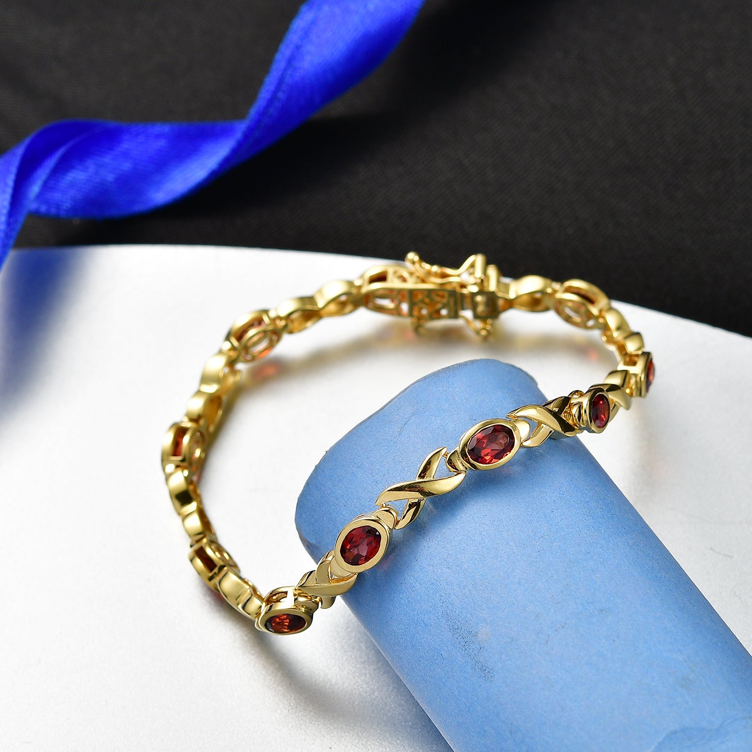 Royal Bali Collection - EverTrue Red Garnet Infinity Link Bracelet (Size - 7) with GB Lock Box in Yellow Gold Tone 5.70 Ct. 8464729 3