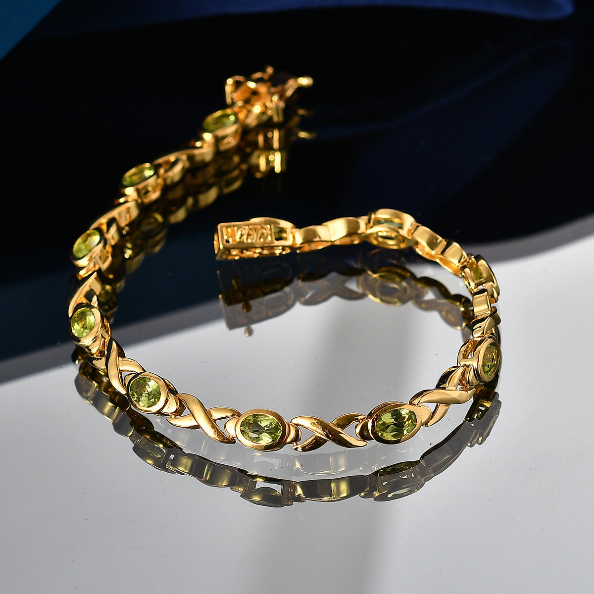 EverTrue - Natural Hebei Peridot Infinity Link Bracelet (Size - 7.5) with GB Lock Box in Yellow Gold Tone 5.40 Ct. V32529292 3