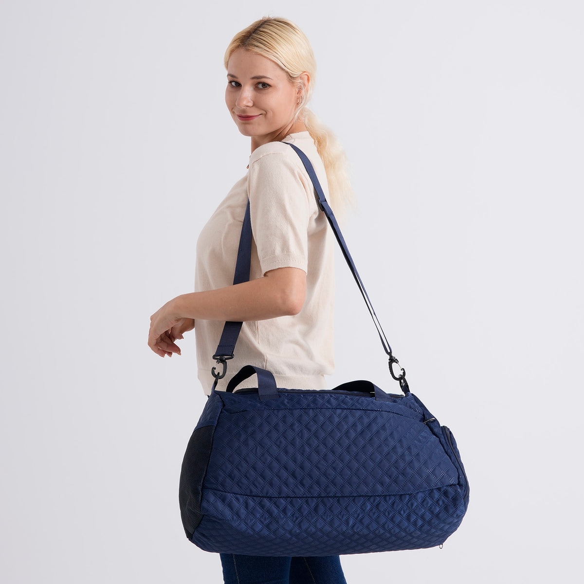 Designer Inspired - 3 Pcs Quilted Travel Bag Set - Navy V32576591 2