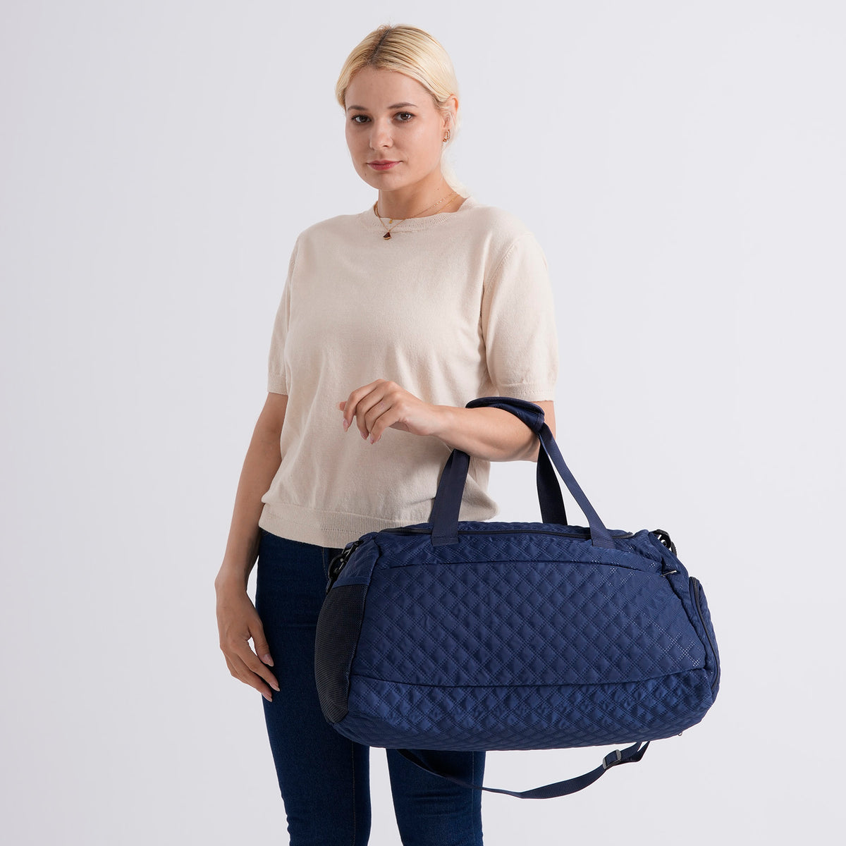 Designer Inspired - 3 Pcs Quilted Travel Bag Set - Navy V32576591 3