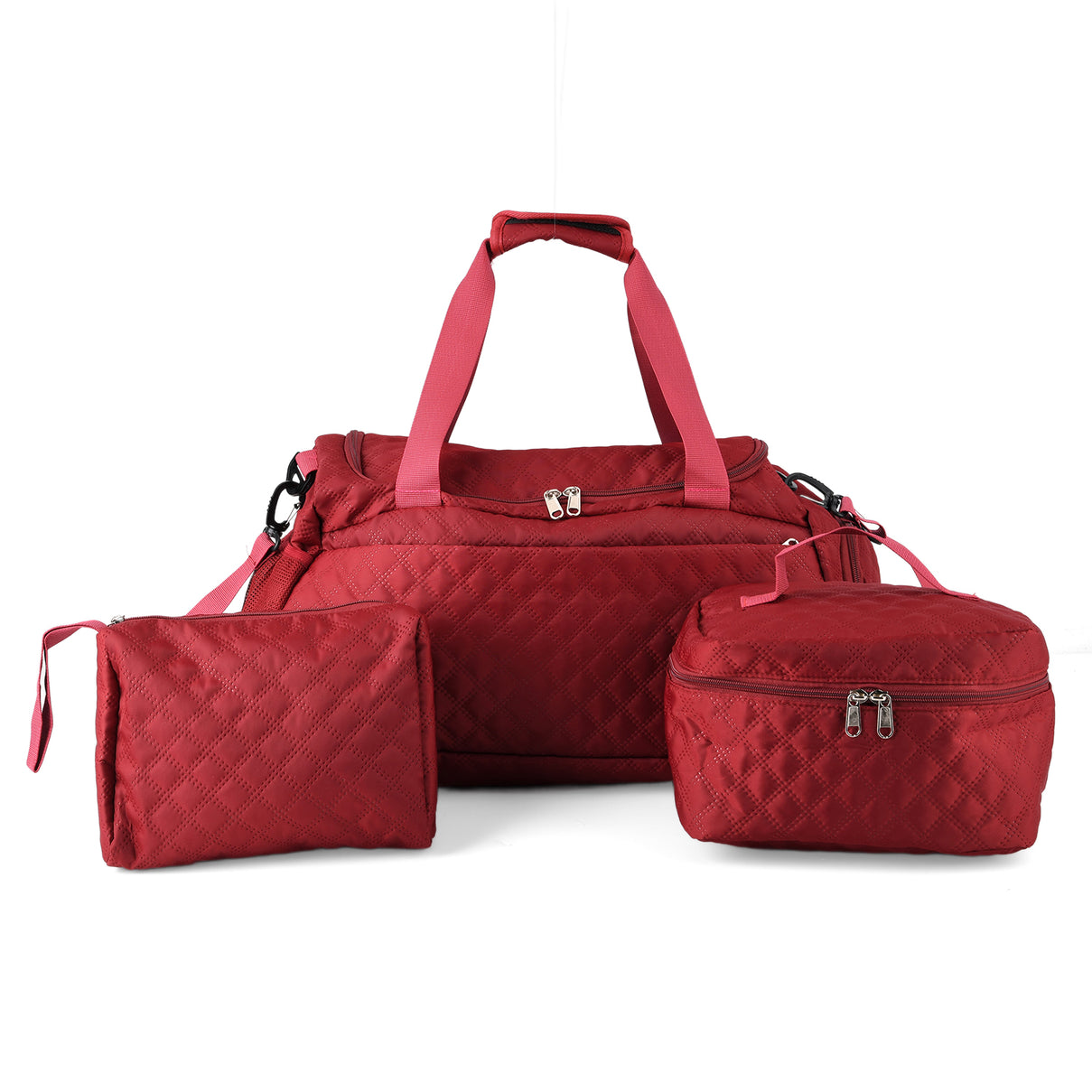 Designer Inspired-  3 Pcs Quilted Travel Bag Set - Burgundy V32519447 0