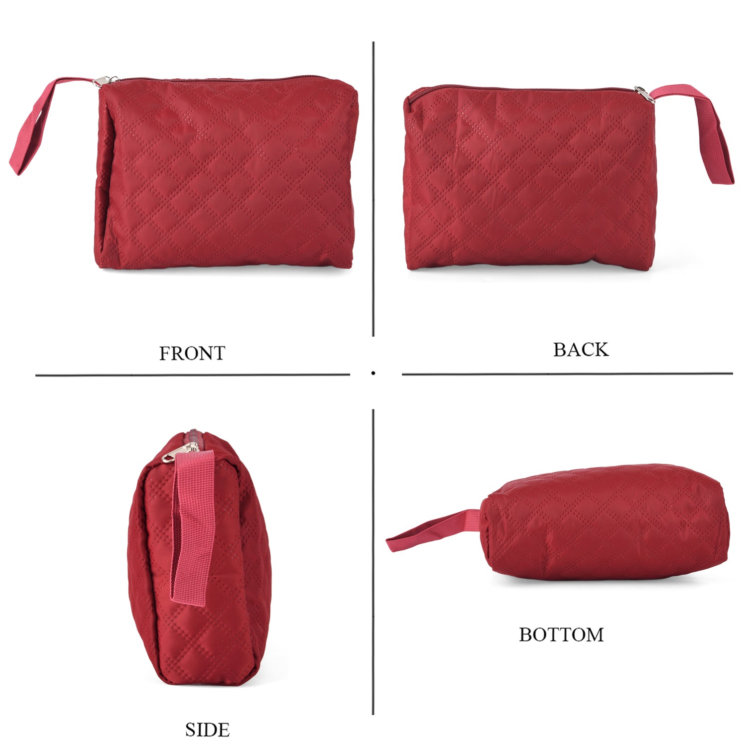 Designer Inspired-  3 Pcs Quilted Travel Bag Set - Burgundy V32519447 4