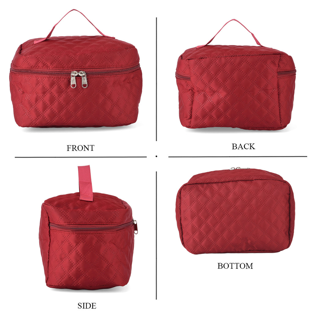 Designer Inspired-  3 Pcs Quilted Travel Bag Set - Burgundy_8465882_6