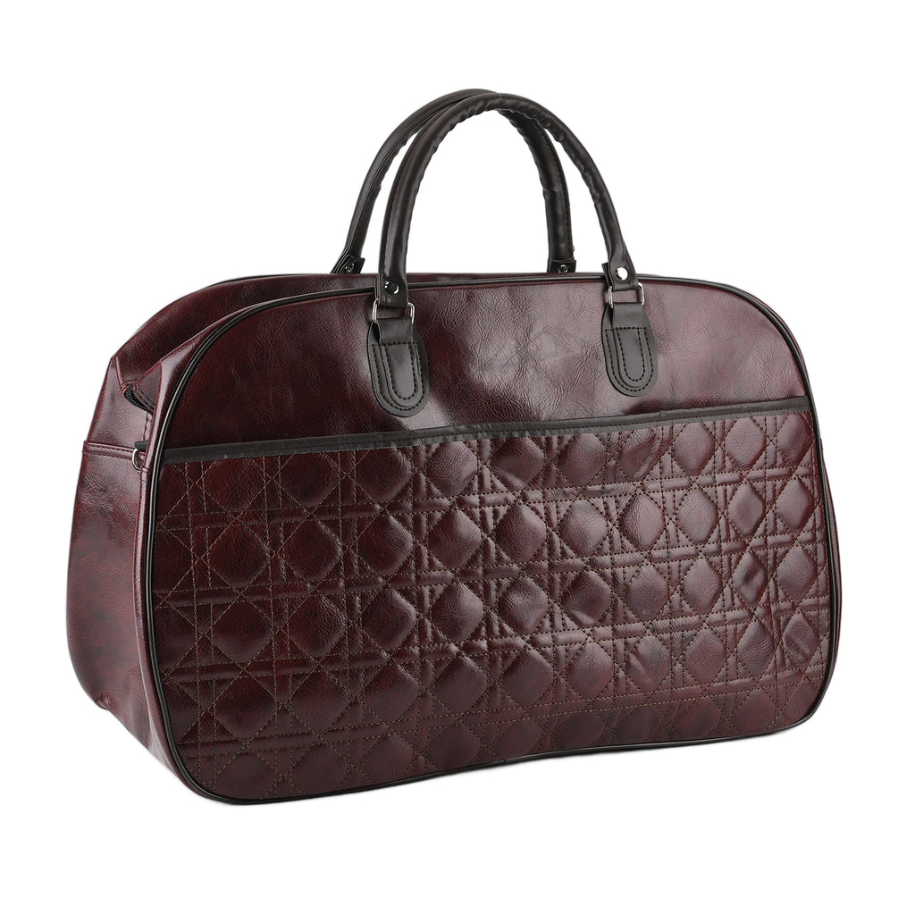 Quilted Weekender Travel Style Duffle Bag with Shoulder Strap - Burgundy_8465929